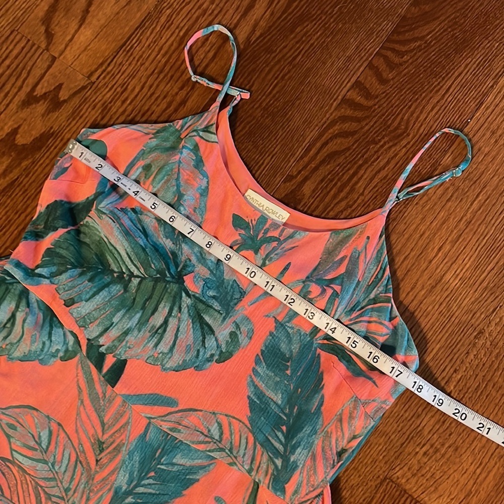 Cynthia Rowley tropical leaf gauze sundress attached wide tie belt relaxed fit 6 - Picture 8 of 13
